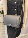 Pre Loved Chanel Medium Reverso Boy Bag in Grey Calf Leather.