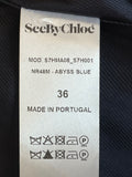 See by Chloe Long Navy Wool Duffle Gilet Fr36 UK 8