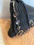 Pre Loved Miu Miu Black Matalasse Leather Crystal Cloque Flap Shoulder Bag