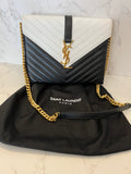Pre Loved Yves Saint Laurent Black & White Leather Chevron Envelope Bag