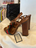 Gucci brown leather and web stripe sandals - Size UK 5