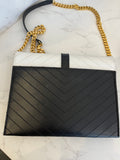 Pre Loved Yves Saint Laurent Black & White Leather Chevron Envelope Bag