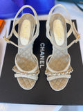 Pre Loved Chanel Beige Quilted Suede Wedge Sandals UK 6 (excellent)