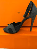Pre Loved Hermes Premiere Sandals in Navy Glitter & Suede size 5.5 (new)