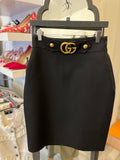 Gucci Black Wool & Silk Skirt Gold GG Accent IT 40 UK 8