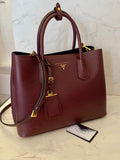 Pre Loved Prada Saffiano Cuir Tote in Burgundy Saffiano Leather