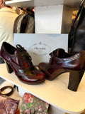 Prada Burgundy Brogue Heeled Platform Shoes UK6