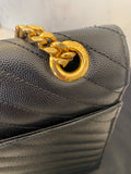 Pre Loved Saint Laurent Large College Chevron Bag in Black Leather - Excellent