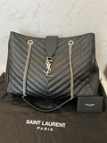 Pre Loved Yves Saint Laurent Cassandra Black Leather Chevron Studded Bag