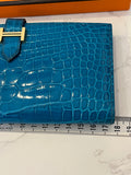 Pre Loved Hermes Bearn Wallet in Exotic Leather in Soufflé Blue (pristine unused)