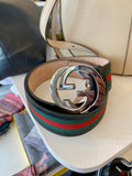 Pre Loved Gucci Black Leather with Red & Green Webstripe Belt Size 100cm