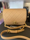 Pre Loved Chanel Mini Messenger bag in Beige caviar leather - Excellent