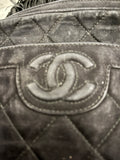 Chanel Vintage Quilted Suede Crossbody Bag in Black