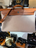 Hermes Herbag Satchel Cabin Size 50 in Beige Canvas and Tan Leather