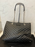 Pre Loved Yves Saint Laurent Cassandra Black Leather Chevron Studded Bag