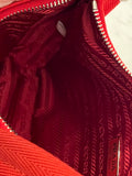 Pre Loved Prada Re-Edition 2000 Embroidered Drill Mini Bag in Red and Cream
