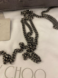 Pre Loved Jimmy Choo Pewter Metallic Leather Clutch / Wallet on Chain (excellent)