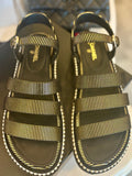 Pre Loved Chanel Black & Gold Striped Leather Sandals with Pearl Embellishment - UK 5.5 (Fit Size 6)