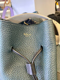 Pre Loved Mulberry Millie tote bag in green leather with webbing strap