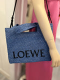 Pre Loved Loewe blue woven raffia x Paula Ibiza tote bag (excellent)