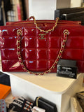 Pre Loved Chanel burgundy chocolate bar quilted patent leather