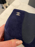 Pre Loved Chanel Navy Blue Suede Ankle Boots UK4