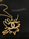 Pre Loved Chanel Mademoiselle Necklace in Gold Tone & Crystal CC Coco Mark (new)