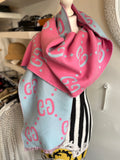 Pre Loved Gucci Pink & Blue Wool Large GG Scarf