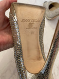 Pre Loved Jimmy Choo Luna Peeptoe Pump in Champagne Glitter UK 6