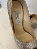Pre Loved Jimmy Choo Luna Peeptoe Pump in Champagne Glitter UK 6