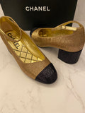 Pre Loved Chanel Black & Gold Mary Jane Heels UK 6 (new)