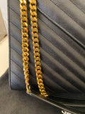 Pre Loved Saint Laurent Large College Chevron Bag in Black Leather - Excellent