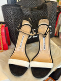 Pre Loved Manolo Blahnik black suede sandals with white bar - UK 5