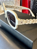 Pre Loved Chanel white acetate rectangle sunglasses