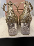 Pre Loved Miu Miu Gold Glitter Pumps with Clear Crystal Block Heel UK 5 New