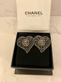 Pre Loved Chanel Vintage Ruthenium Heart Shaped CC Logo Earrings