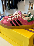 Pre Loved Gucci X Adidas Gazelle Trainers in Vibrant Pink Suede - NEW - UK 4.5