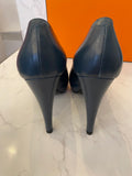 Pre Loved Hermes Military Blue Leather Gloria Peep Toe Pumps UK 3.5 (excellent)