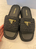 Pre Loved Prada Black Crochet Flatform Slides UK 7 - NEW