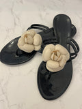 Pre Loved Chanel Black & Cream Camellia Sandals UK 4