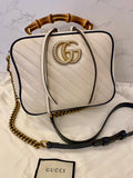 Pre Loved Gucci GG Marmont Bamboo Top Handle Handbag in White