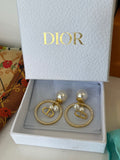 Pre Loved Dior Gold Plated Tribales Earrings feature CD letter charms, white pearl drop (excellent)