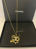 Pre Loved Chanel Mademoiselle Necklace in Gold Tone & Crystal CC Coco Mark (new)
