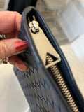 Pre Loved Bottega Veneta Large Intrecciato Pouch in Dark Navy Leather (excellent)