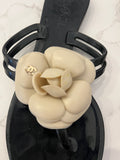 Pre Loved Chanel Black & Cream Camellia Sandals UK 4