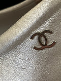 Pre Loved Chanel Silver Leather Platform Heels with Black Toe Detail Size UK 5.5