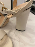 Pre Loved Gucci Marmont White /Cream Leather Block Heeled Sandals UK 8