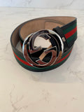 Pre Loved Gucci Black Leather with Red & Green Webstripe Belt Size 100cm