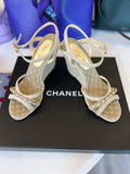 Pre Loved Chanel Beige Quilted Suede Wedge Sandals UK 6 (excellent)