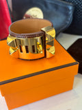 Pre Loved Hermes Collier de Chien on exotic brown leather with gold plated studs (excellent)